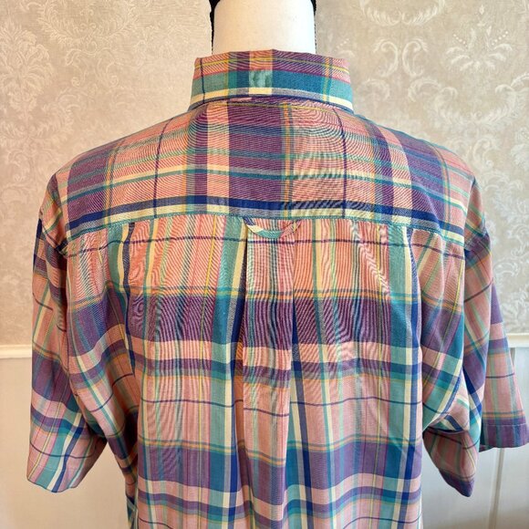 Super Thin Summer Weight 80s Pink Large Format‎ Plaid Button Shirt Large L - Picture 9 of 11